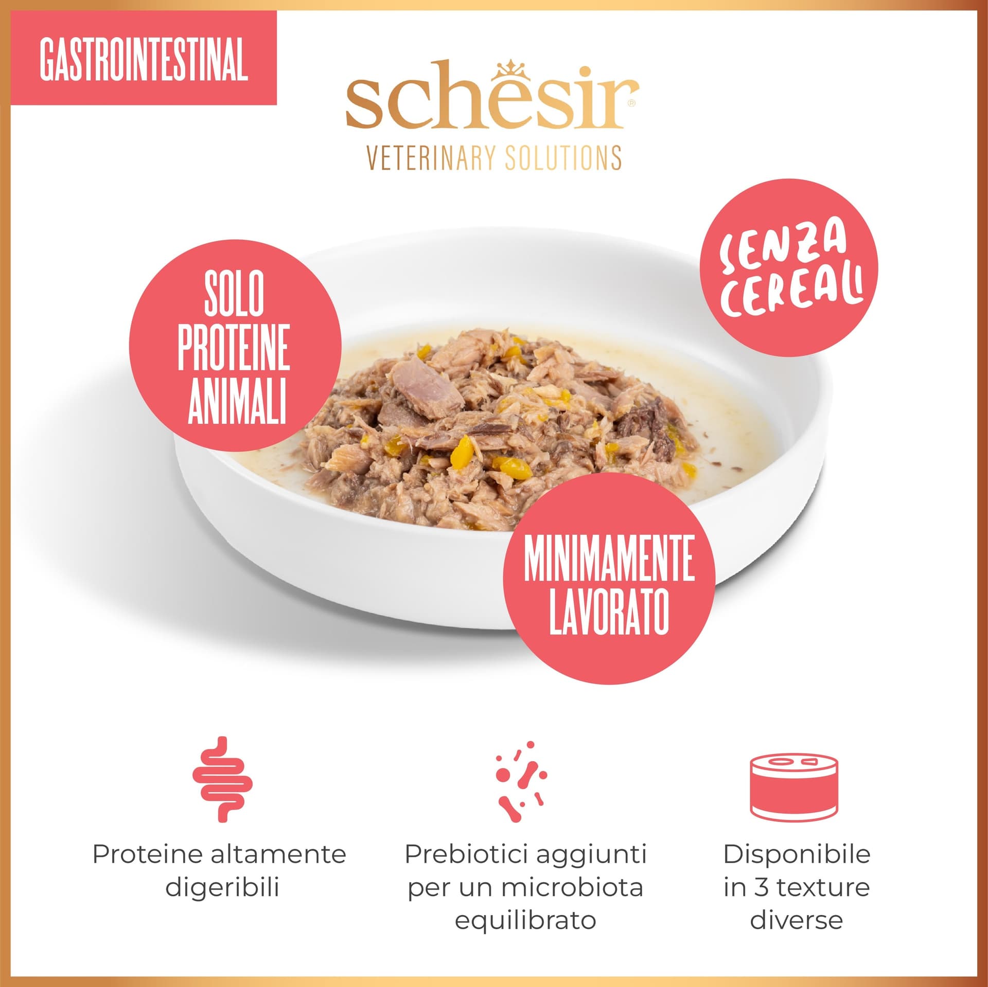 Schesir Veterinary Solution Gastro Intestinal Fiocchi Tonnetto con Pesce Bianco 80 gr gatto - 3