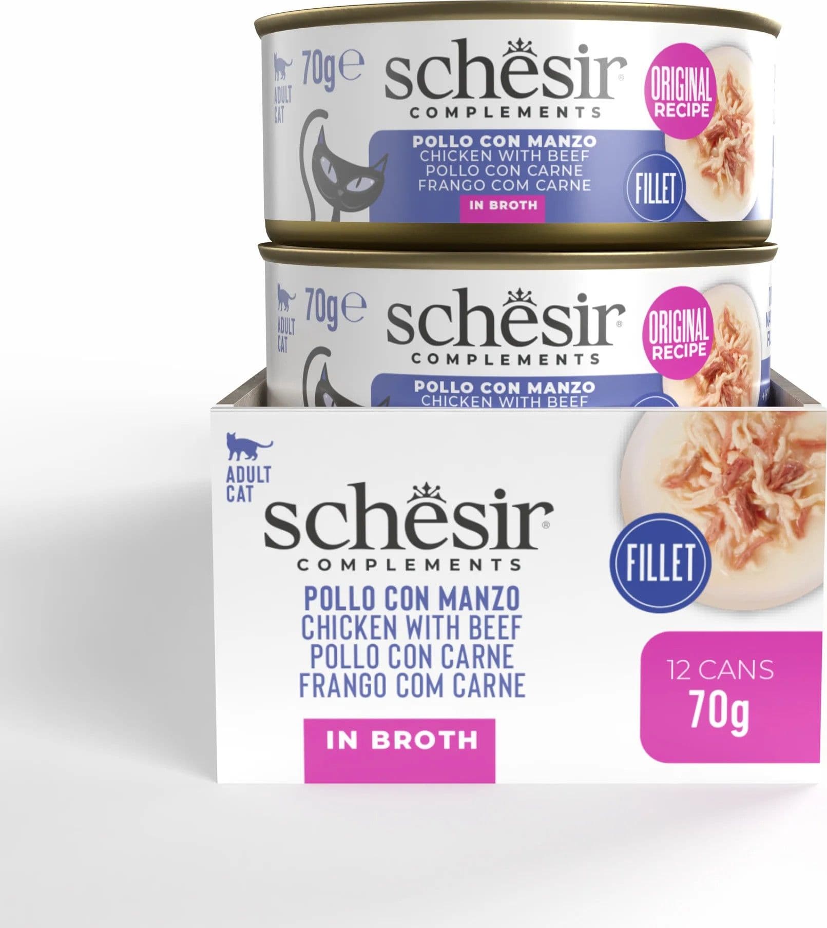 Schesir Complements per gatto adulto in brodo pollo con manzo alimento complementare umido 70 gr - 3