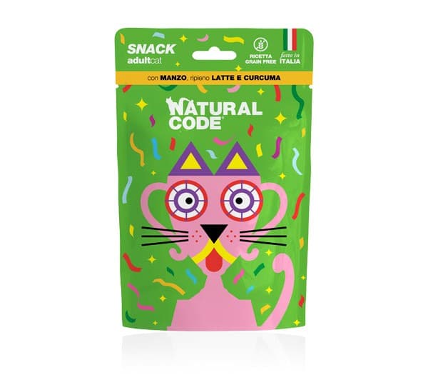 Natural Code Snack per Gatti Adulti gusto Manzo Latte e Curcuma 60gr