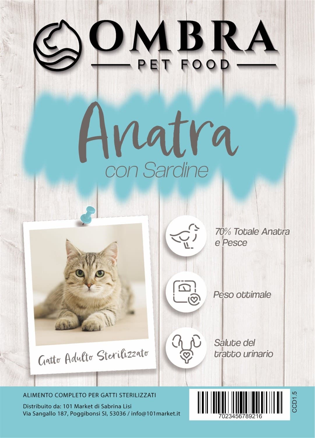 Croccantini OMBRA Cat per Gatto adulto sterilizzato con Anatra e Sardine 300gr