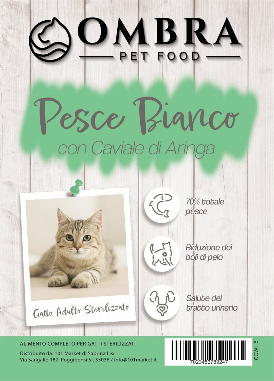 Croccantini OMBRA Cat per Gatto adulto sterilizzato con Pesce Bianco e Caviale di Aringa 1.5kg
