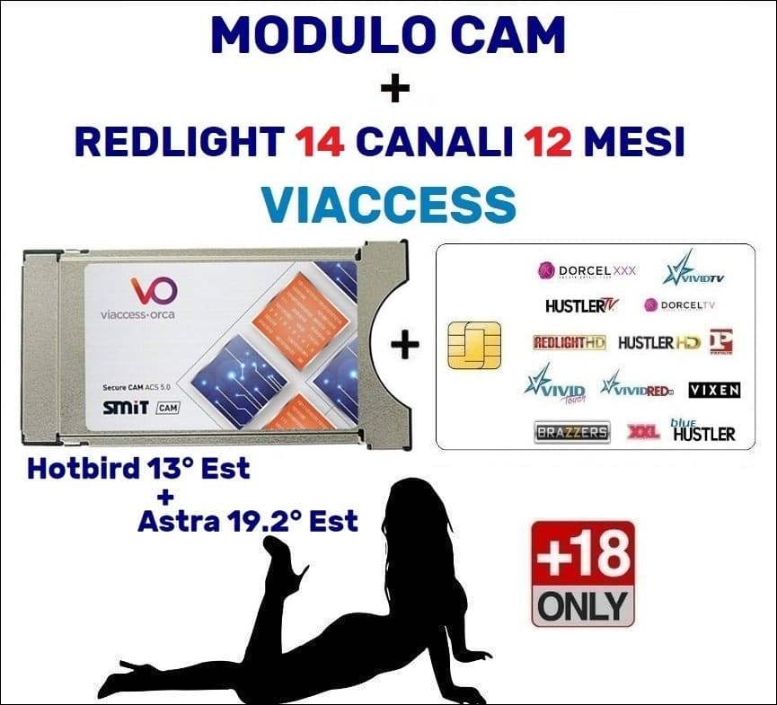Modulo Cam Per Tv o Decoder Con Smart Card Tessera Per Adulti Viaccess Abbonamento Redlight Superchic 14 Canali Astra Hotbird 12 Mesi