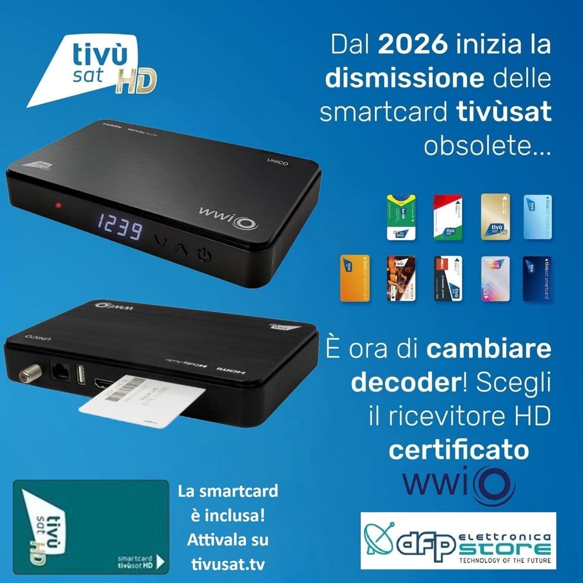 Decoder Tivùsat HD con Nuova Tessera Verde Merlin - WWIO UNICO DVB-S2 HEVC
