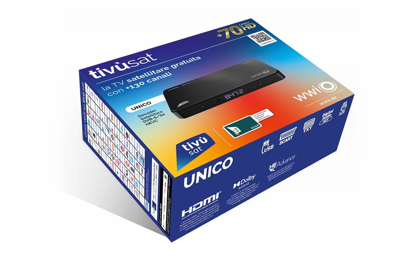 Decoder Tivùsat HD con Nuova Tessera Verde Merlin - WWIO UNICO DVB-S2 HEVC - 7