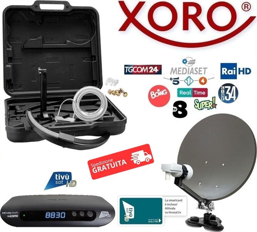 Kit Parabola da viaggio XORO MCA 38 HD con decoder XORO HRS 8830 DVB-S2 e Tessera Tivusat HD - 1