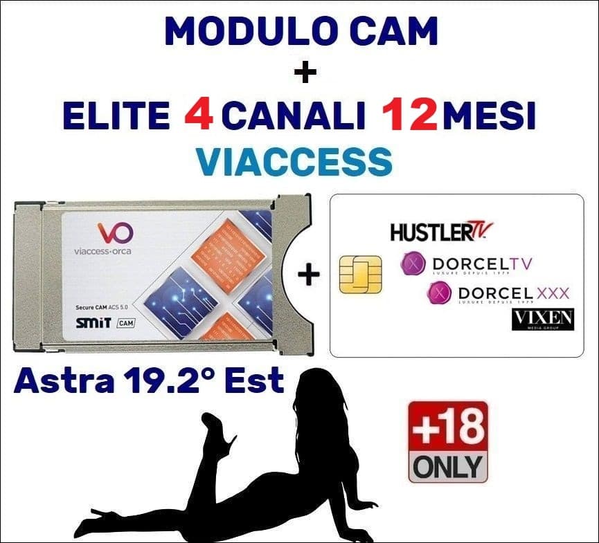 Modulo Cam Per Tv o Decoder Con Smart Card Tessera Per Adulti Viaccess Abbonamento Elite 4 canali Astra 12 Mesi