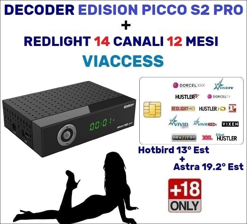 Decoder Satellitare Con Smart Card Tessera Per Adulti Viaccess Abbonamento Redlight Superchic 14 Canali Astra Hotbird 12 Mesi  - 1