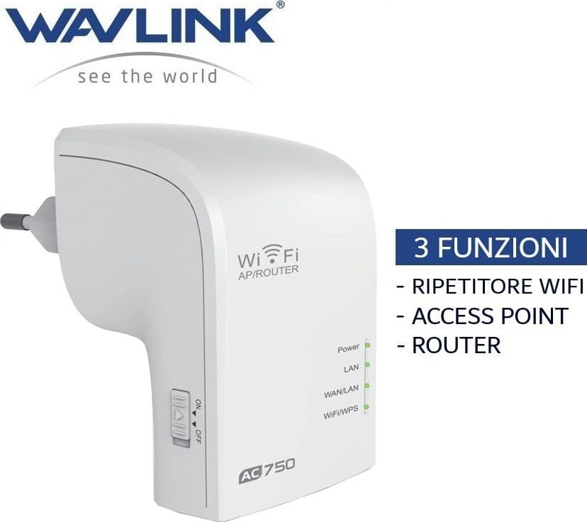 Ripetitore WiFi Access Point e Router 750Mbps Dual Band 2.4/5 GHz Wavlink WN577A2