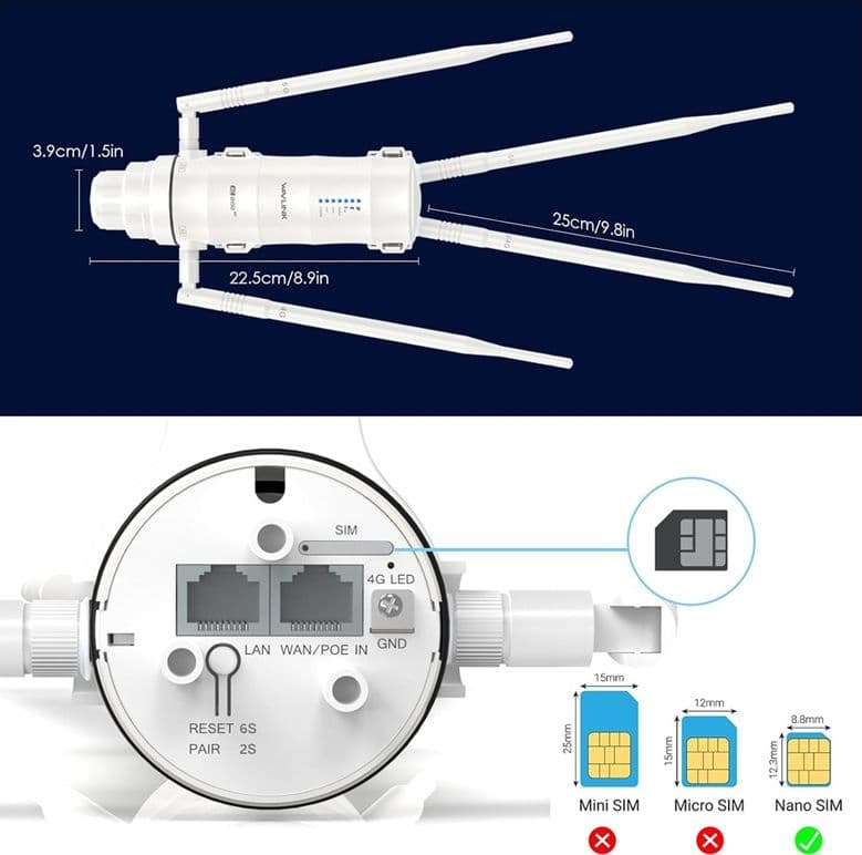 Router 4G con slot per Sim Card Access Point Wifi e Router Mesh da esterno 1200Mbps Gigabit Dual Band 2.4/5 GHz Wavlink-WN572HE4 - 11
