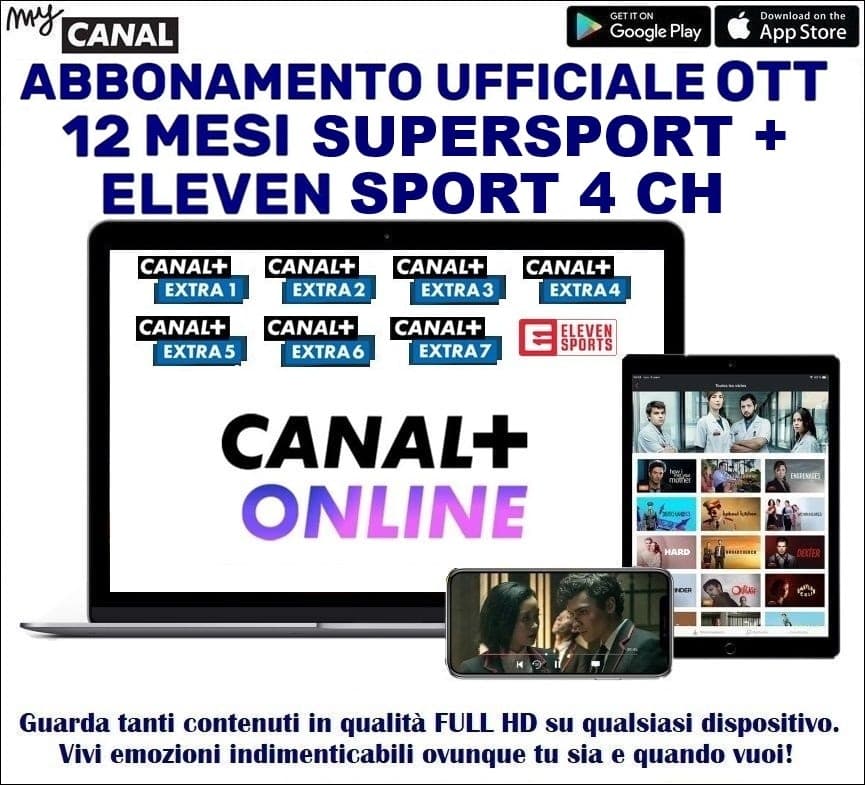 Abbonamento Ufficiale in Streaming ELEVEN SPORTS HD Fino al 31/12/25 - CANAL PLUS EXTRA SUPER SPORT 12 Mesi