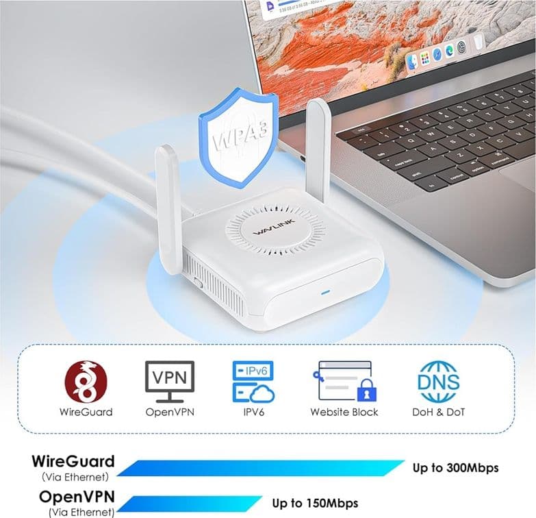 Router da viaggio Wifi 6 Dual Band 2.4/5 GHz con supporto VPN Wavlink WNT100X3 - 6