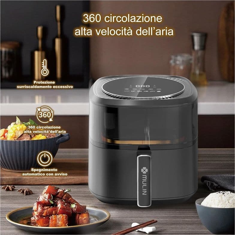 Friggitrice ad Aria Digitale Mulin NDY-AF532R: 6 Litri, 1400W e Pannello Touch - 4
