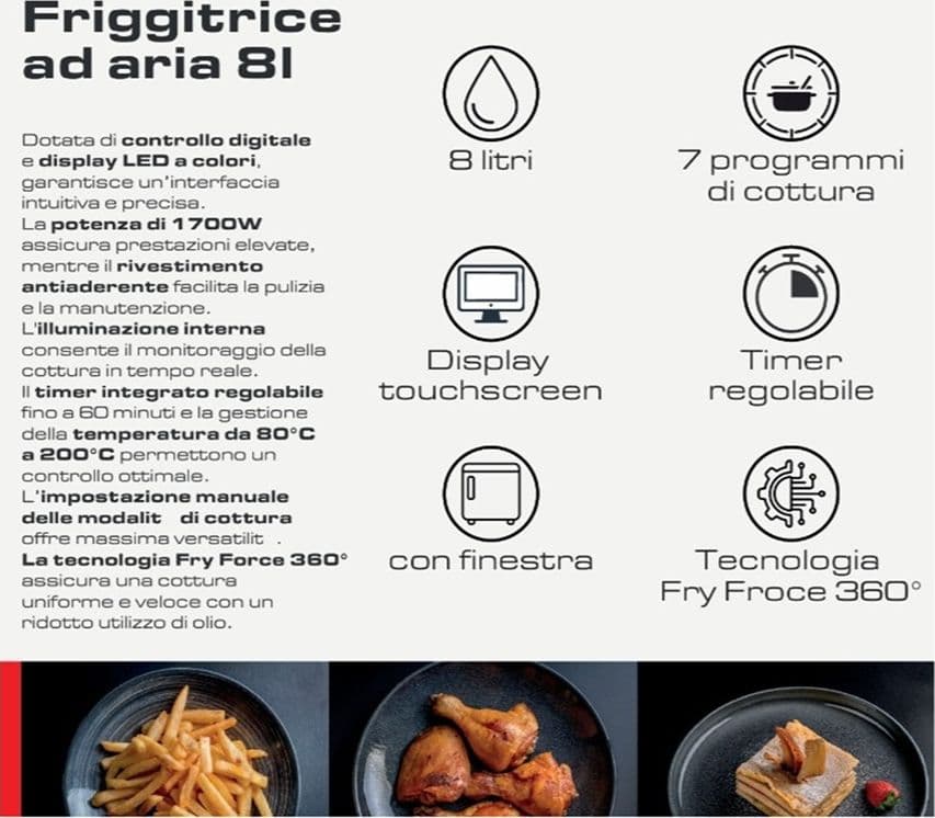 Friggitrice ad Aria Digitale SILTAL M9011DT: 8 Litri, 1700W e Tecnologia 360° - 3