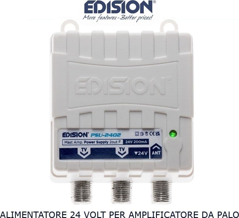 Alimentatore per amplificatore da palo antenna TV da Interno VHF UHF 24V 2 Uscite