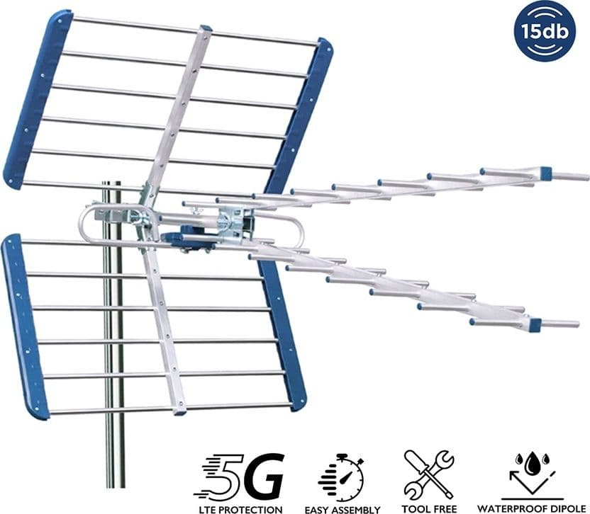 Kit Antenna TV UHF Digitale Terrestre Completo CH 21-48 con Filtro 5G LTE con amplificatore da interno 24dB - 2
