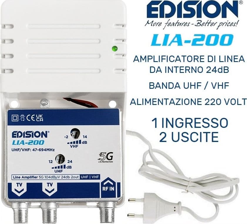 Kit Antenna TV UHF Digitale Terrestre Completo YAGI V 13db con Filtro 5G LTE con amplificatore da interno 24dB - 6