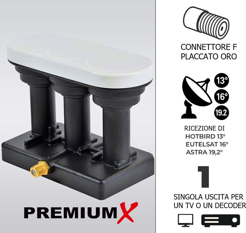 LNB Monoblocco Single Triplefeed 13˚E 16˚E 19.2˚E per parabole da 85 e 90 CM PremiumX - 2