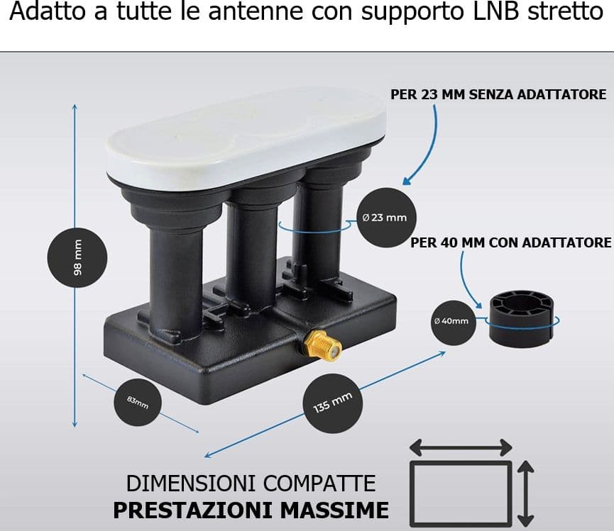 LNB Monoblocco Single Triplefeed 13˚E 16˚E 19.2˚E per parabole da 85 e 90 CM PremiumX - 3