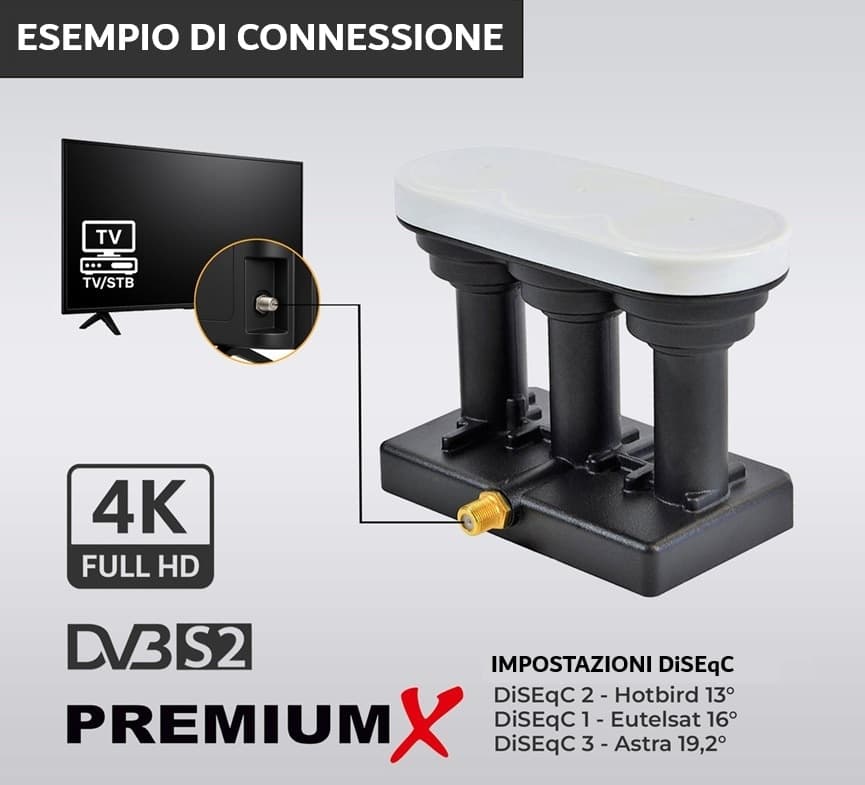 LNB Monoblocco Single Triplefeed 13˚E 16˚E 19.2˚E per parabole da 85 e 90 CM PremiumX - 4
