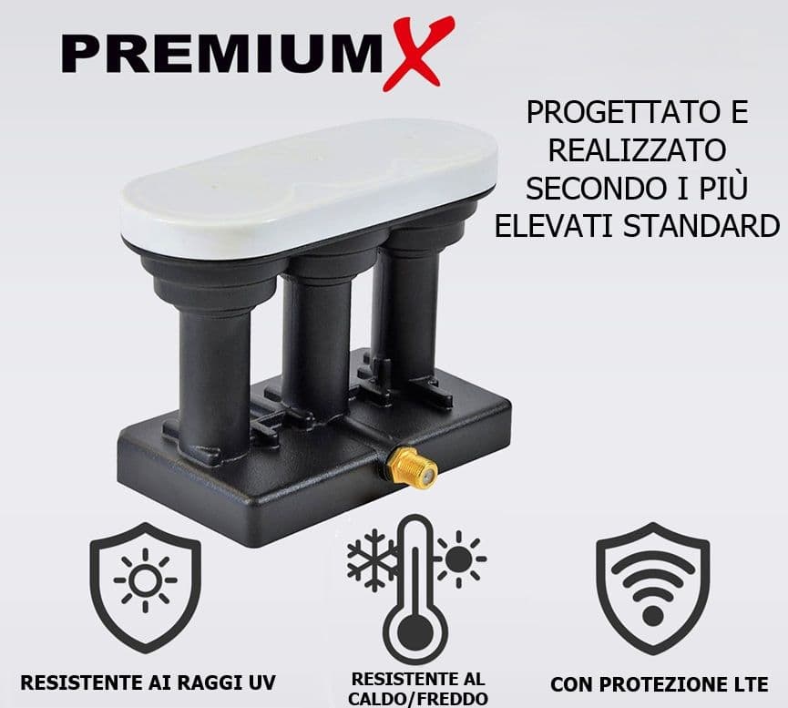 LNB Monoblocco Single Triplefeed 13˚E 16˚E 19.2˚E per parabole da 85 e 90 CM PremiumX - 5