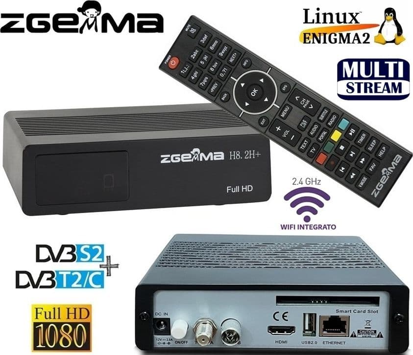 Decoder Combo Terrestre e Satellitare Multistream Full HD Wifi Linux Enigma 2 Zgemma H8.2H Plus