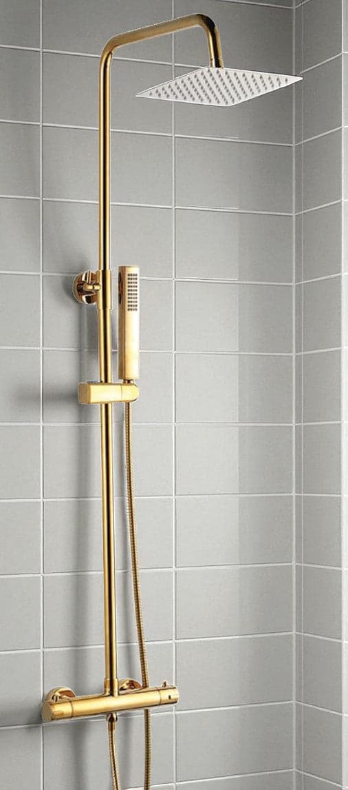 Colonna doccia con miscelatore | Set doccia minimalista, soffione a pioggia, sistema anticalcare, oro - 2