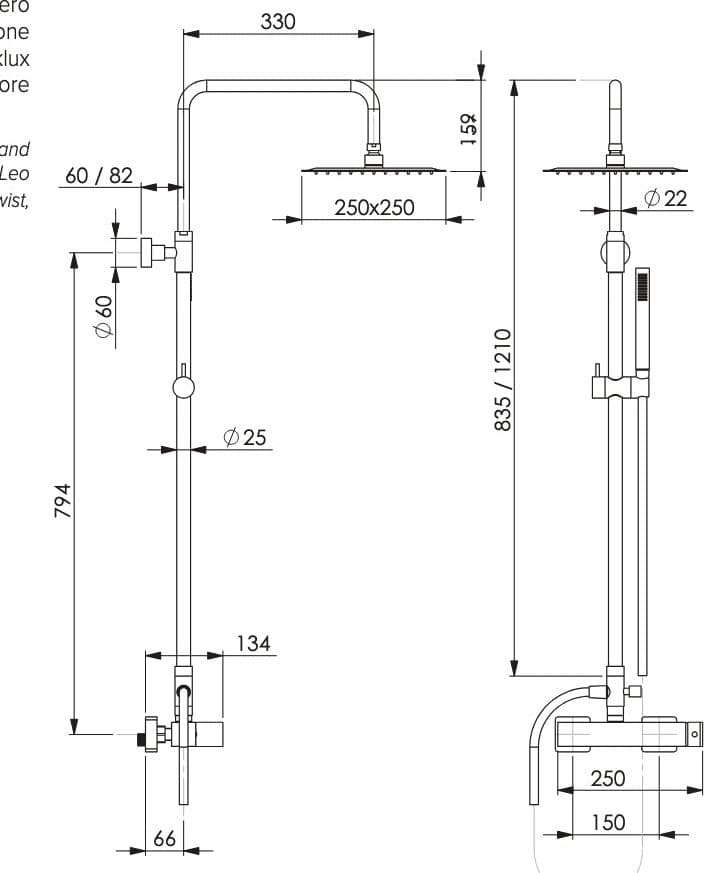 Colonna doccia con miscelatore completa nera opaca quadrata - 2