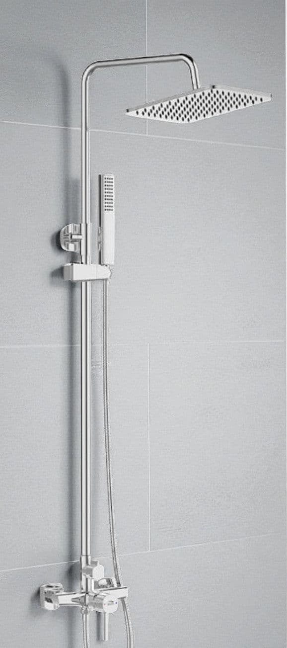 Colonna doccia con miscelatore | Set doccia minimalista, soffione a pioggia, sistema anticalcare, cromata - 2
