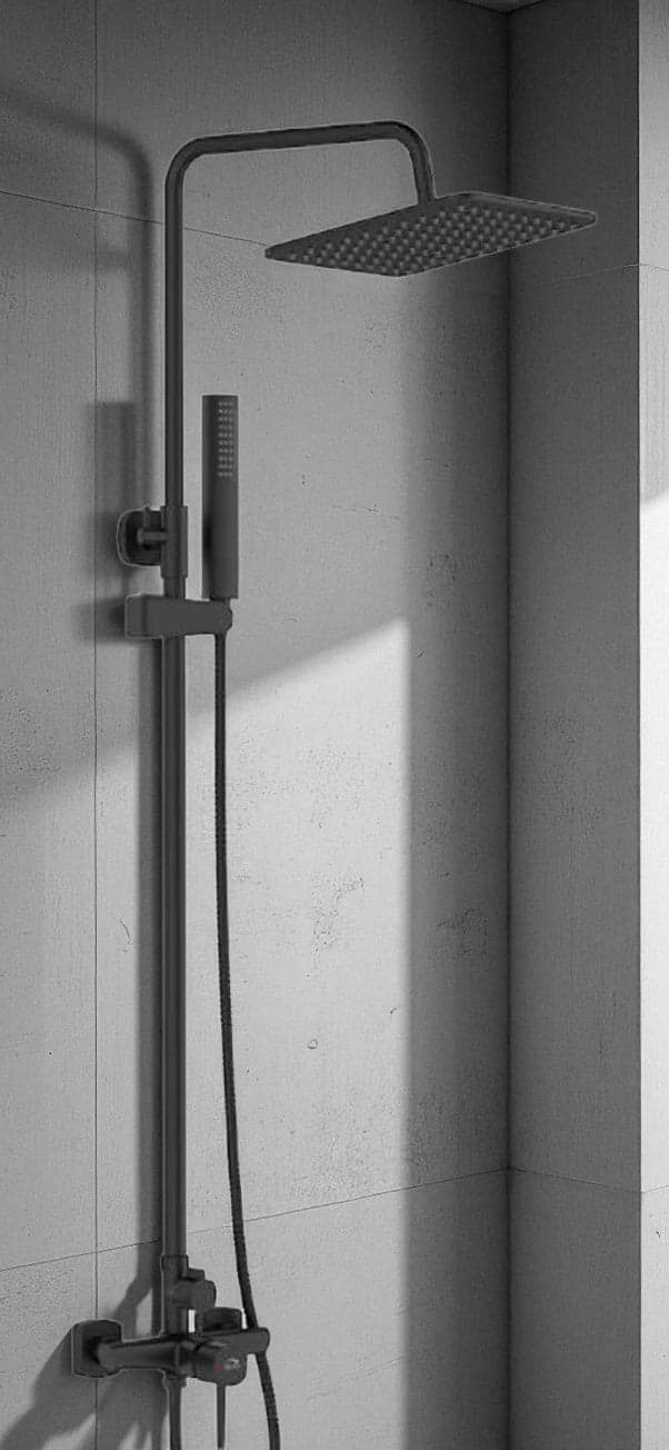 Colonna doccia con miscelatore | Set doccia minimalista, soffione a pioggia, sistema anticalcare, nero - 2