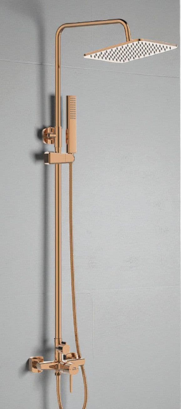 Colonna doccia con miscelatore | Set doccia minimalista, soffione a pioggia, sistema anticalcare, oro rosa - 2