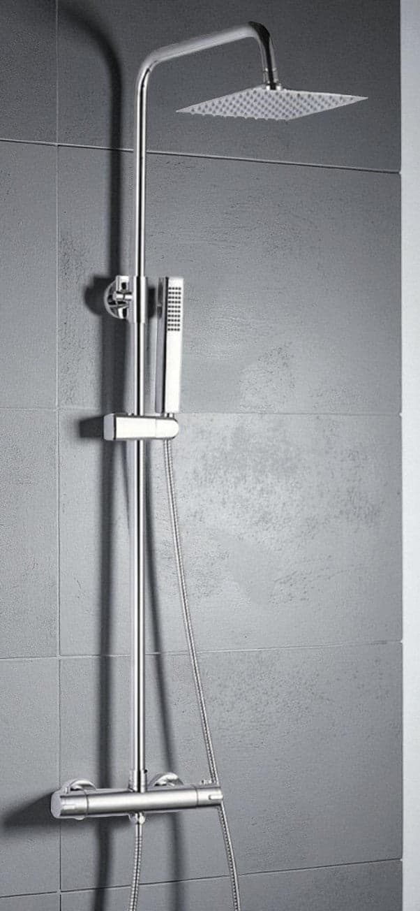 Colonna doccia con rubinetto termostatico | Soffione a pioggia quadrato, doccetta, sistema anticalcare, flessibile anti-torsione cromato - 2