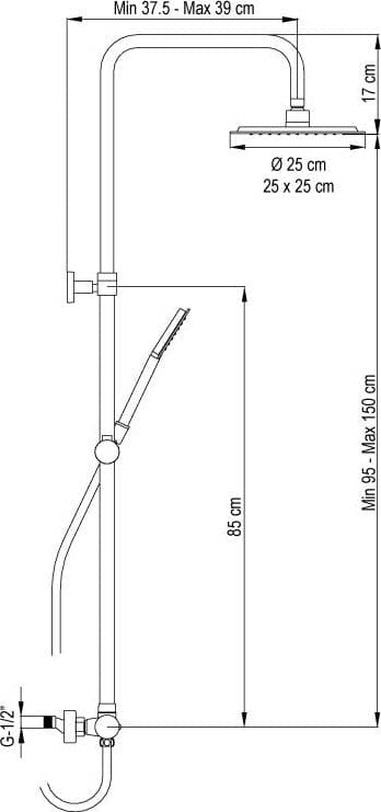 Colonna doccia con termostatico,set doccia nero opaco, stile tondo - 2
