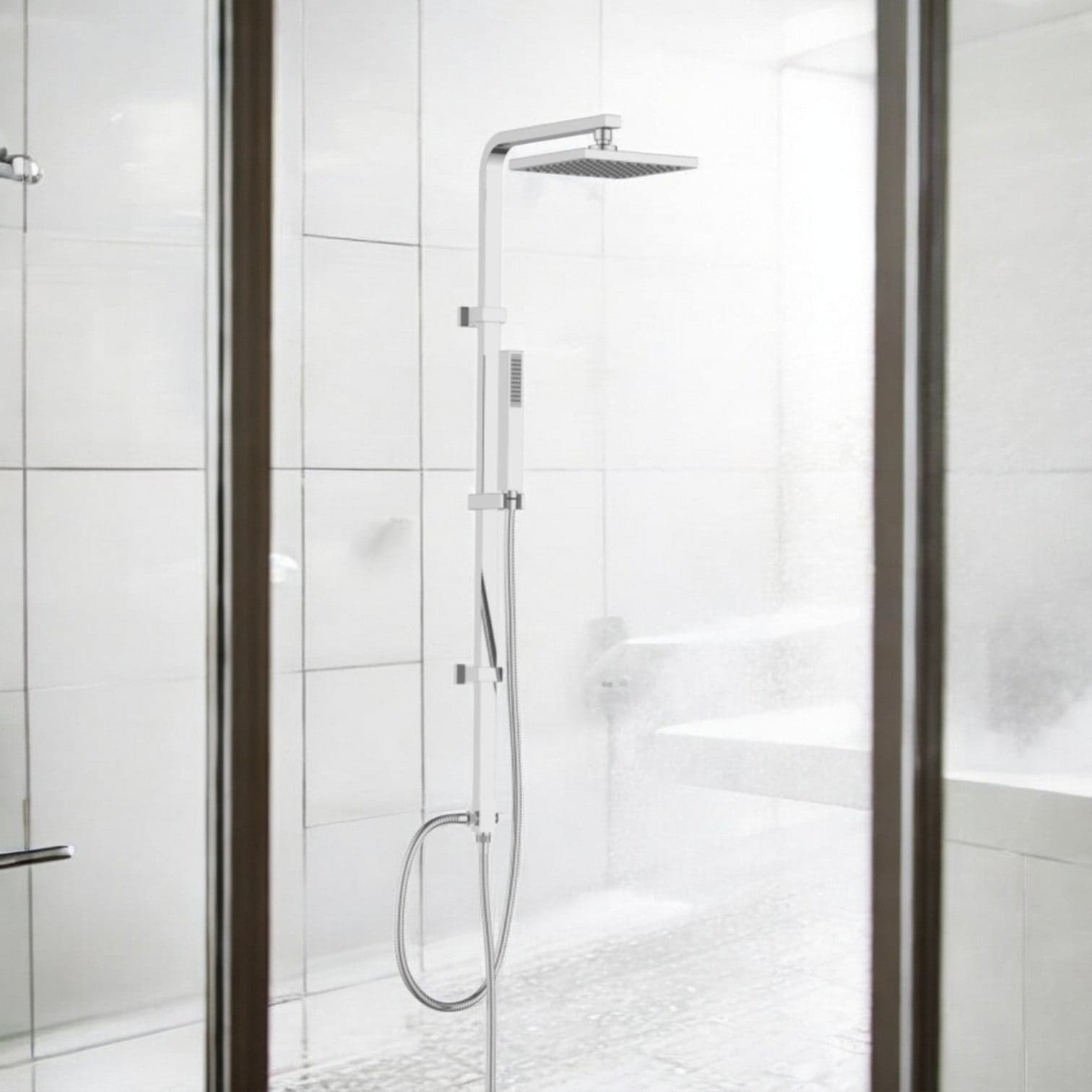 Colonna doccia in ottone, design quadrato completo - 2