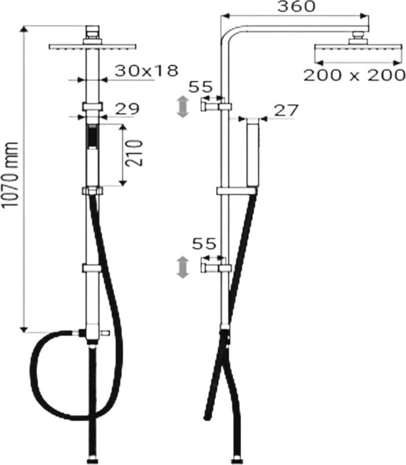Colonna doccia in ottone, design quadrato completo - 3