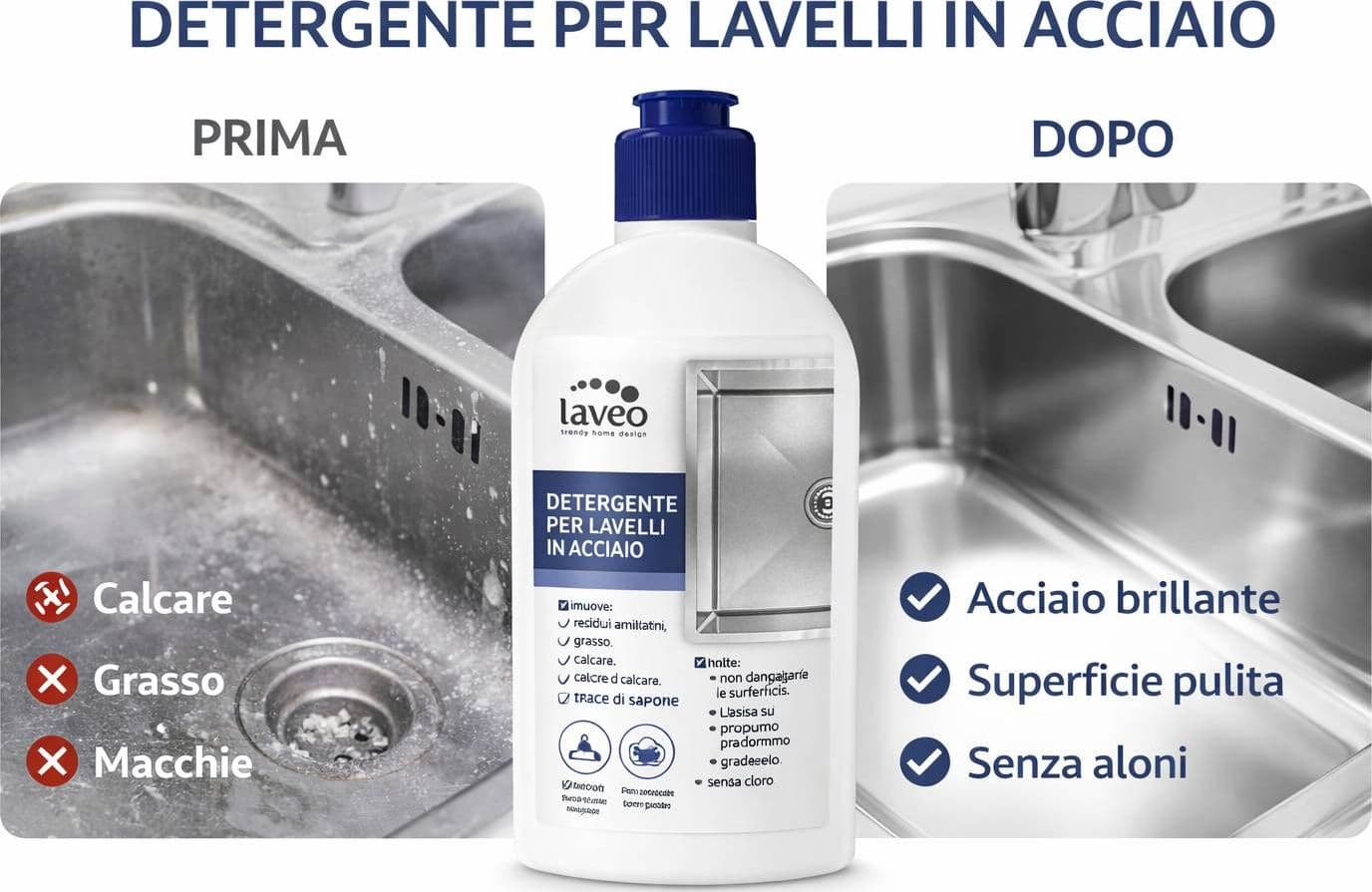 Detergente per lavelli in acciaio inox – Rimuove calcare, grasso e residui - 2
