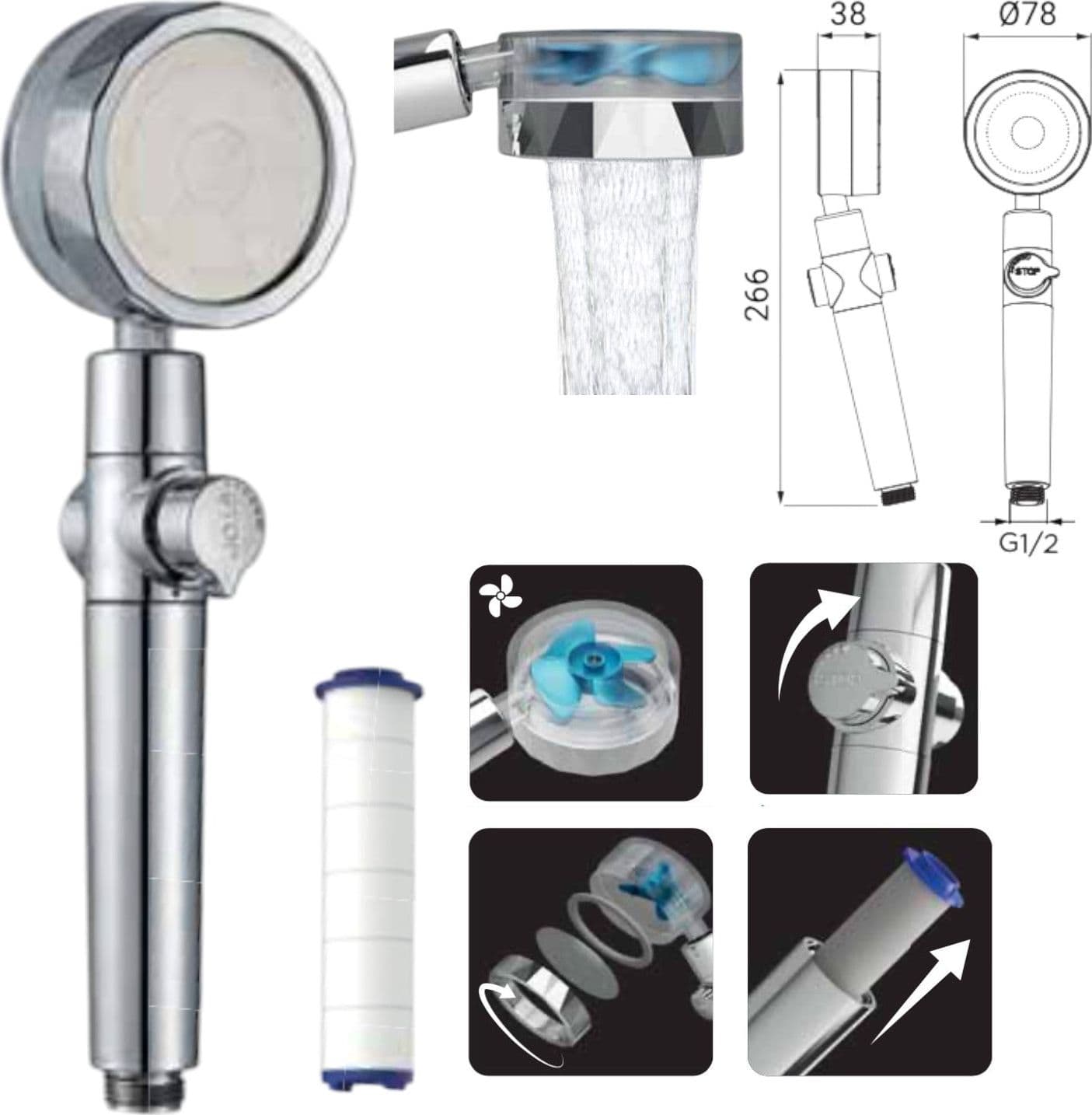 Doccetta abs 1 getto, risparmio acqua, ispezionabile con filtro in cotone