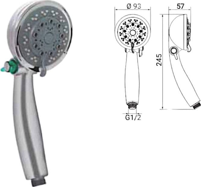 Doccetta in abs 5 getti, con valvola risparmio acqua