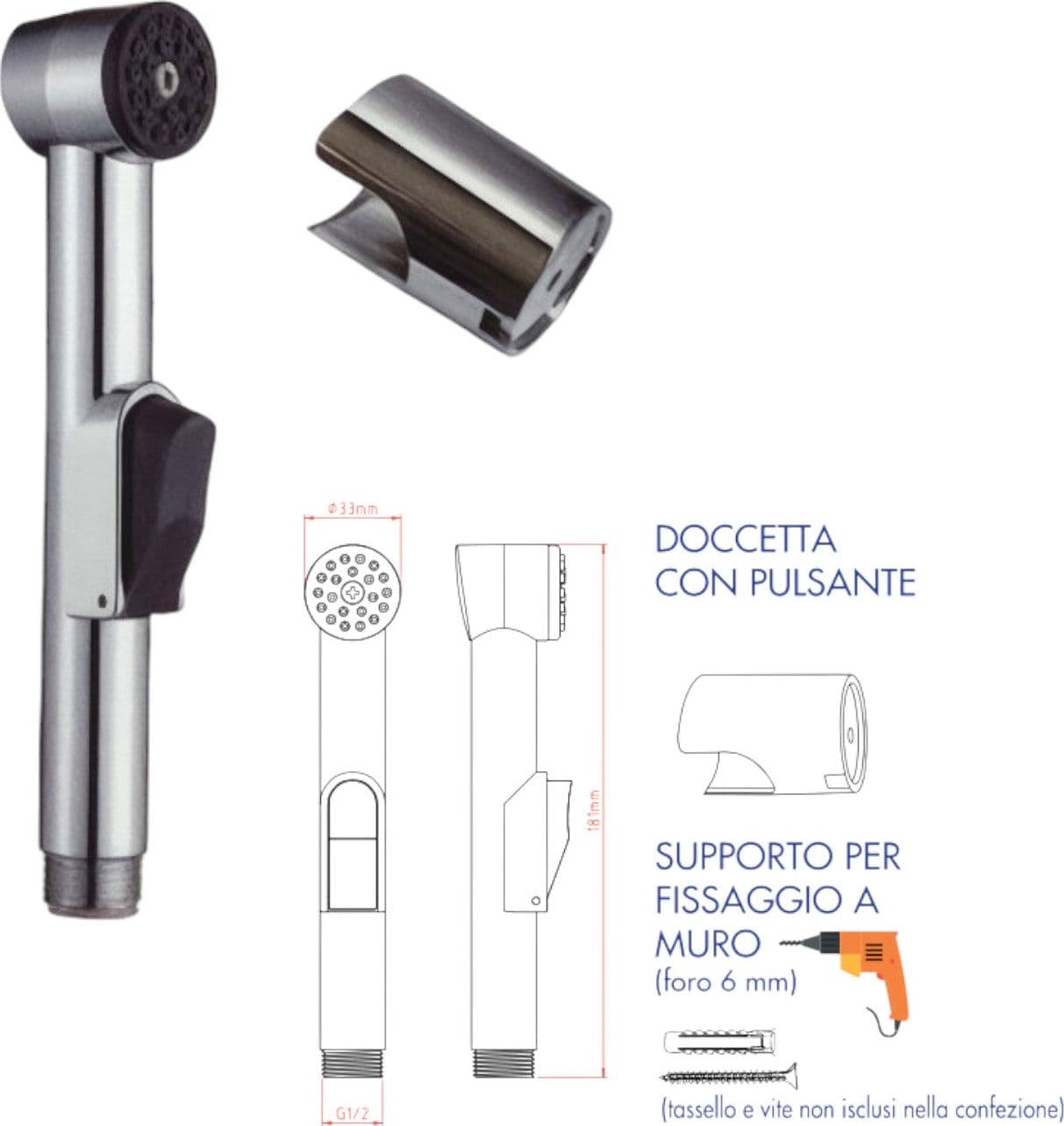 Doccetta per wc a pulsante multiuso con supporto - 2