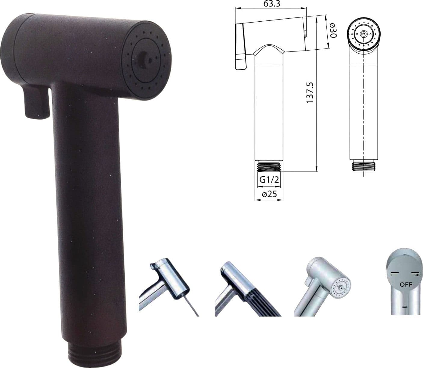 Doccetta per wc triplo utilizzo nera opaca