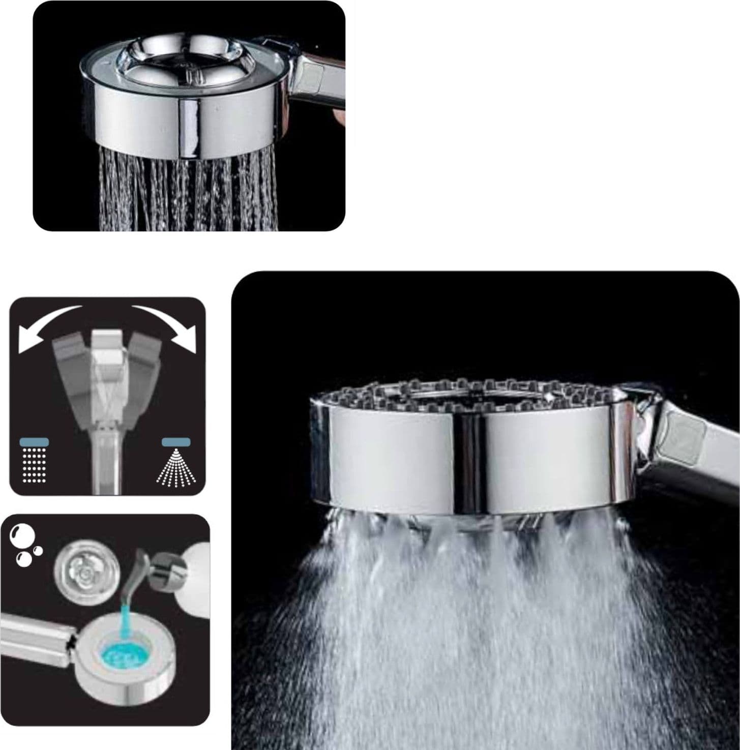 Doccetta universale anticalcare,risparmio acqua, due getti con vano shampoo - 3