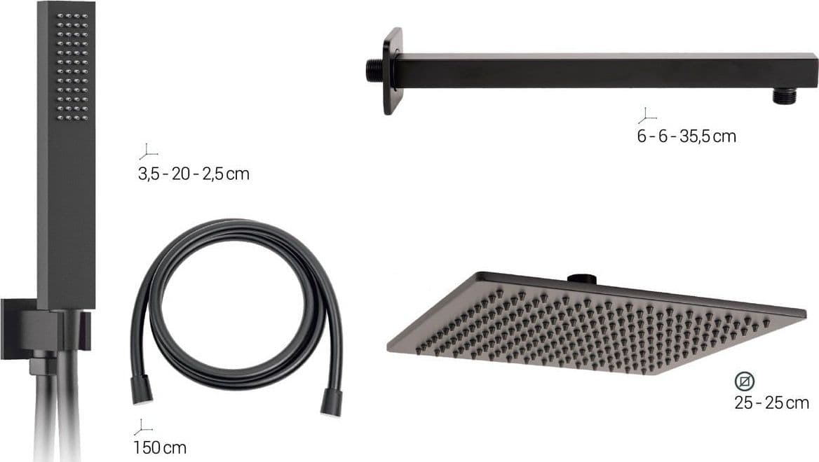 Kit completo doccia design quadrato nero opaco - 5