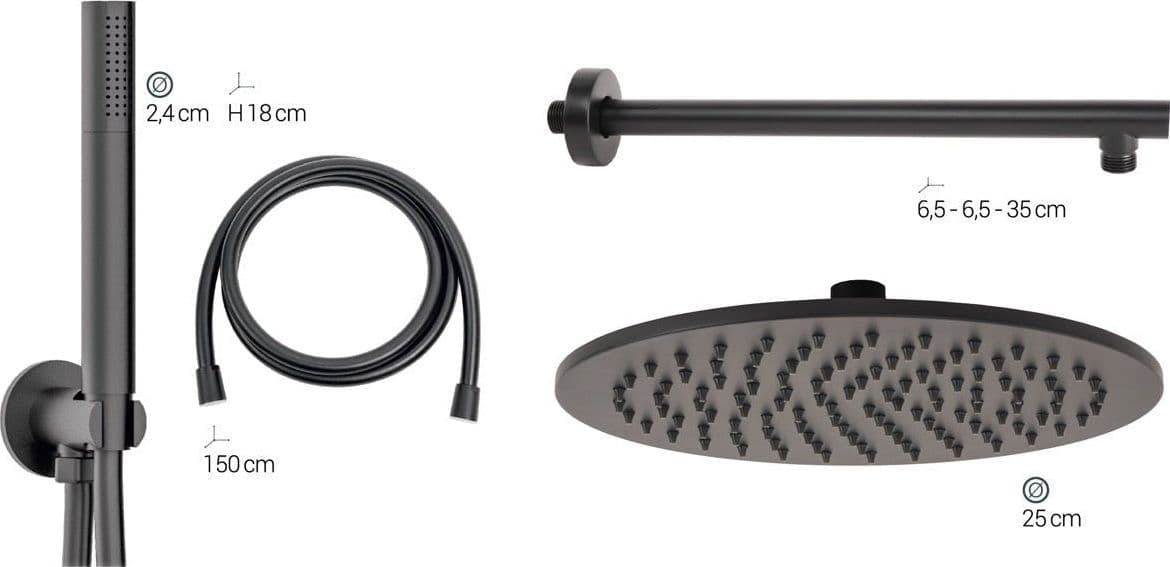Kit completo doccia design tondo nero opaco - 2