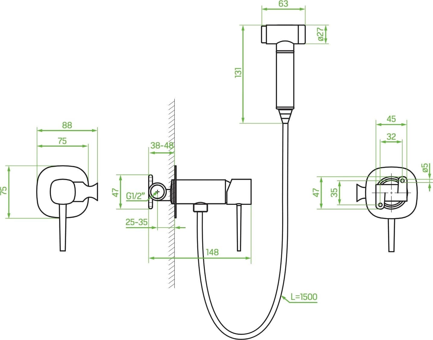 Miscelatore bidet a incasso con doccetta bidet cromata – pratica, elegante e salvaspazio - 2