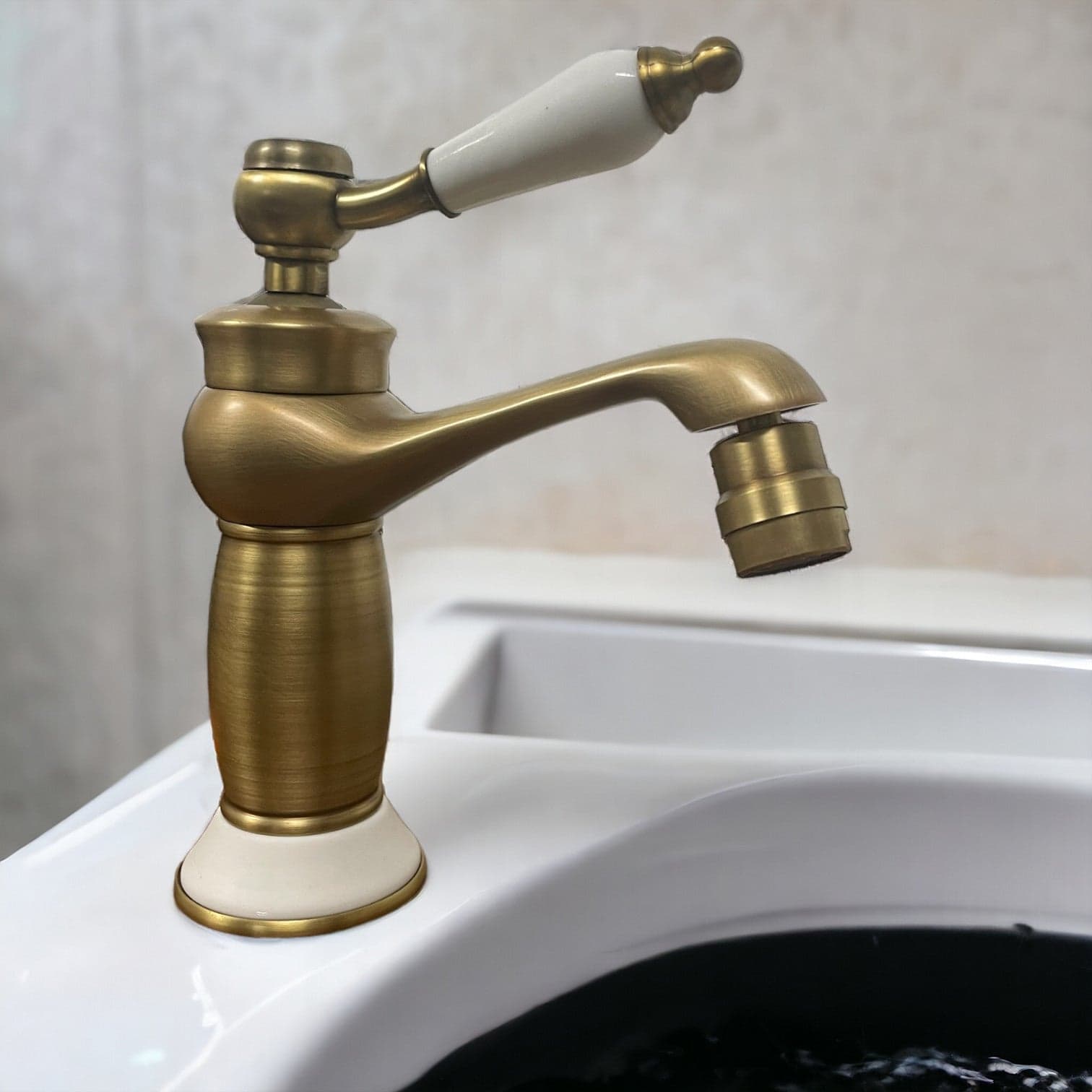 Miscelatore bidet bronzo ottone antico con ceramica - 3