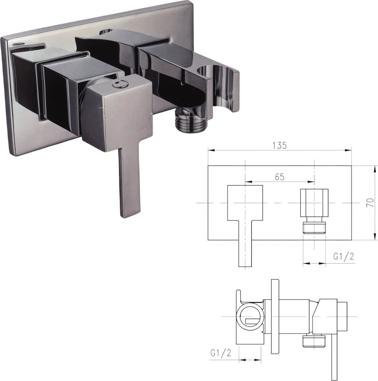Miscelatore incasso quadrato con supporto laterale - 2
