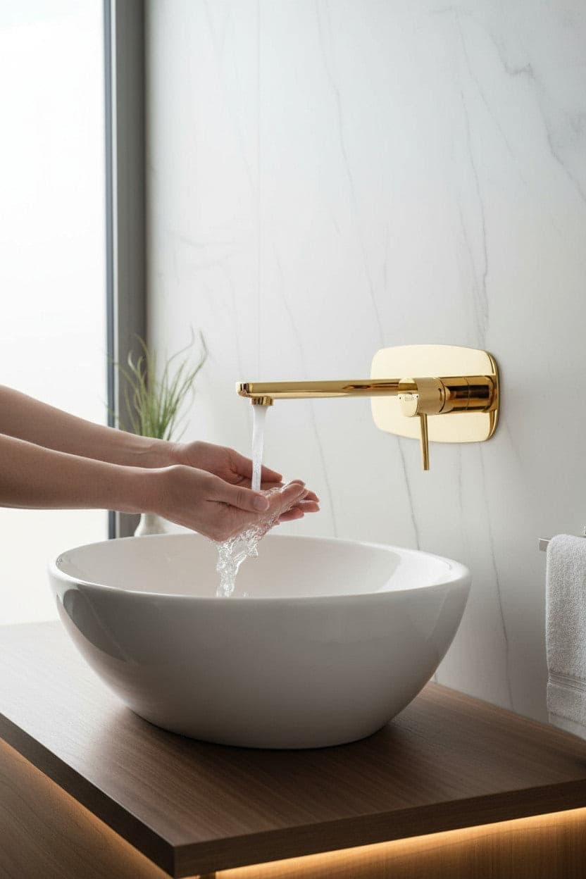 Miscelatore lavabo a incasso – design originale con leve sottili e aeratore regolabile, oro lucido - 2