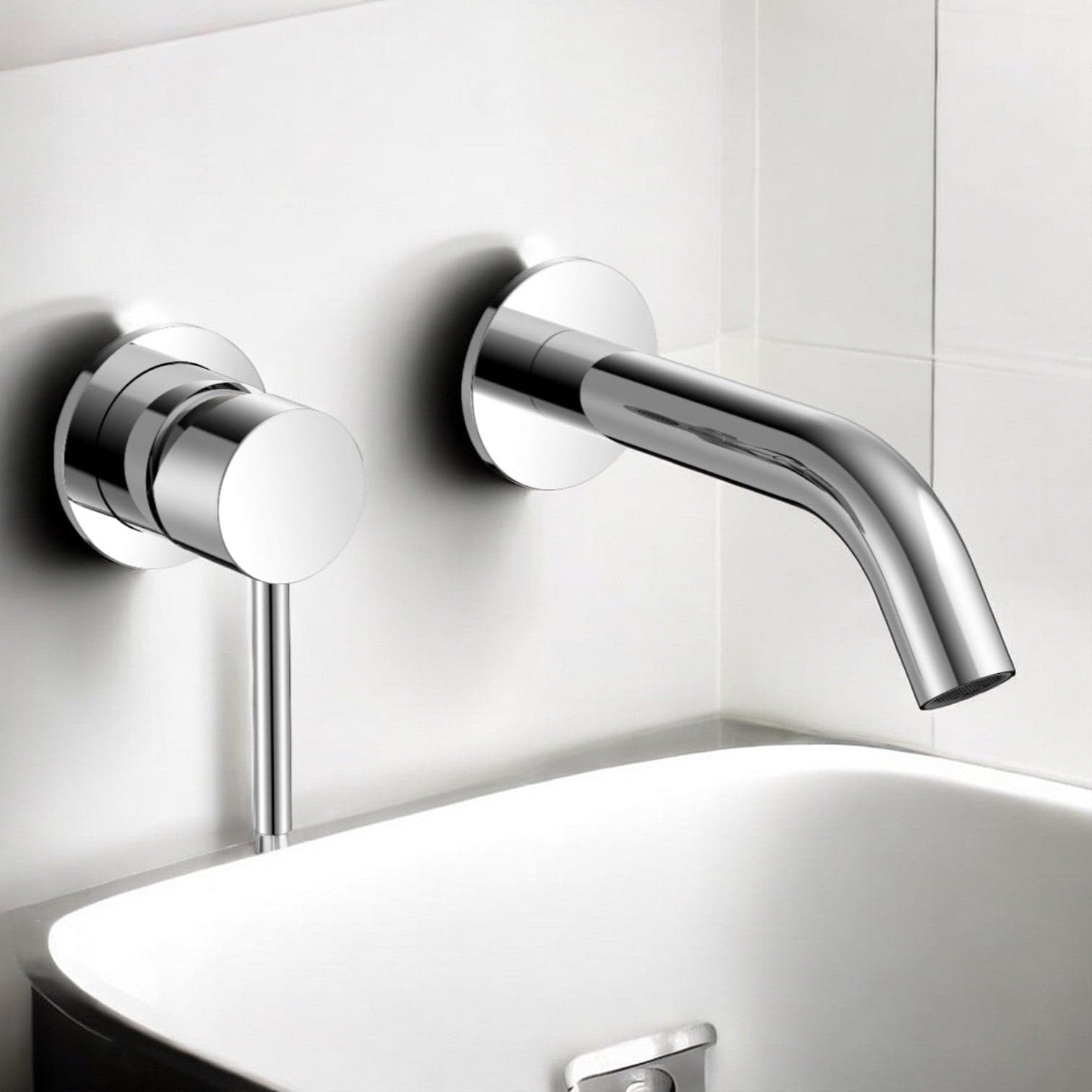 Miscelatore lavabo a muro tondo moderno completo - 3