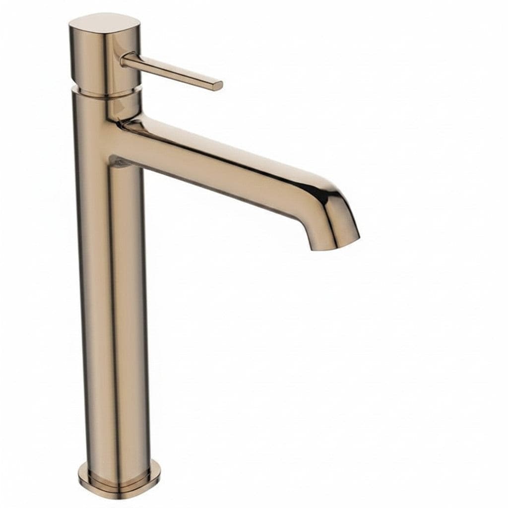 Miscelatore lavabo da appoggio – design elegante con leve sottili, aeratore regolabile, finitura dorata rosa