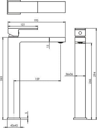 Miscelatore lavabo stile quadrato alto per lavandini appoggio - 3