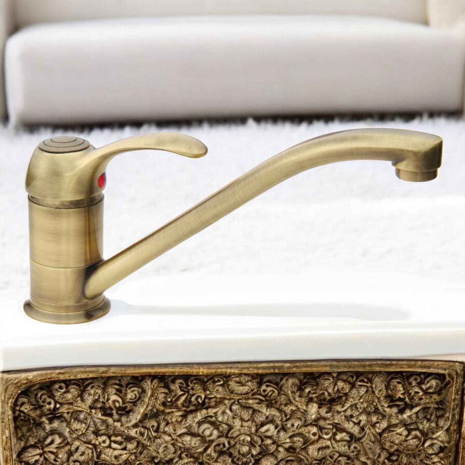 Miscelatore per bagno o cucina bronzato completo con canna bassa - 2